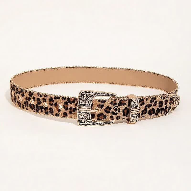 High-End Maillard Leopard Print Wide Leather Belt – Retro Millennium Subculture Hot Girl Waistband