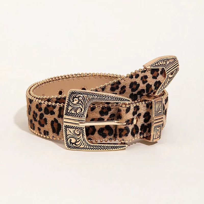 High-End Maillard Leopard Print Wide Leather Belt – Retro Millennium Subculture Hot Girl Waistband