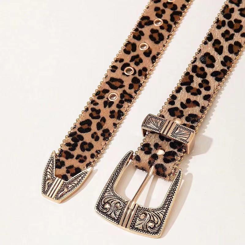 High-End Maillard Leopard Print Wide Leather Belt – Retro Millennium Subculture Hot Girl Waistband